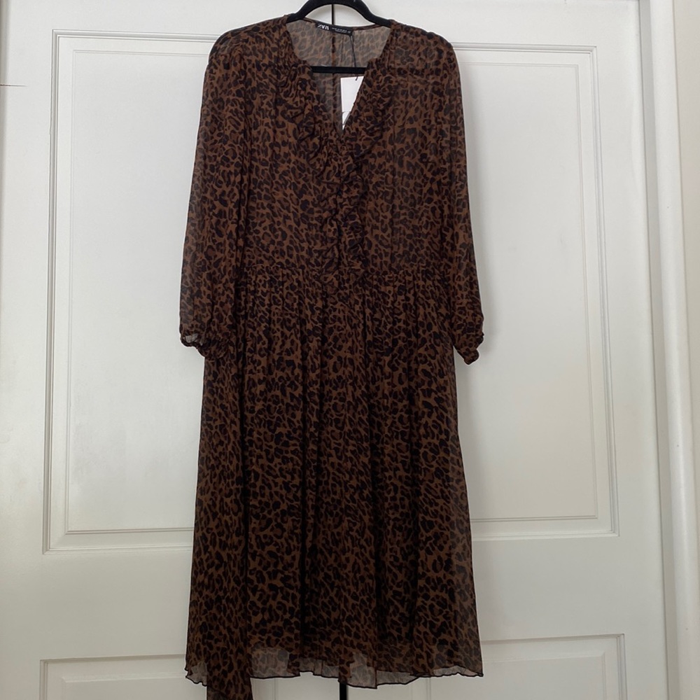 Zara Leopard Long Sleeve Maxi Dress Size XSmall